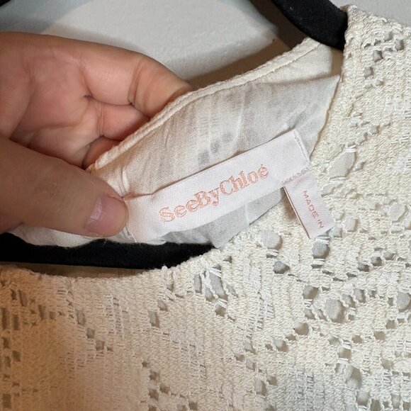 See By Chloé Ruffled Lace Midi Dress Natural White - Picture 4 of 7